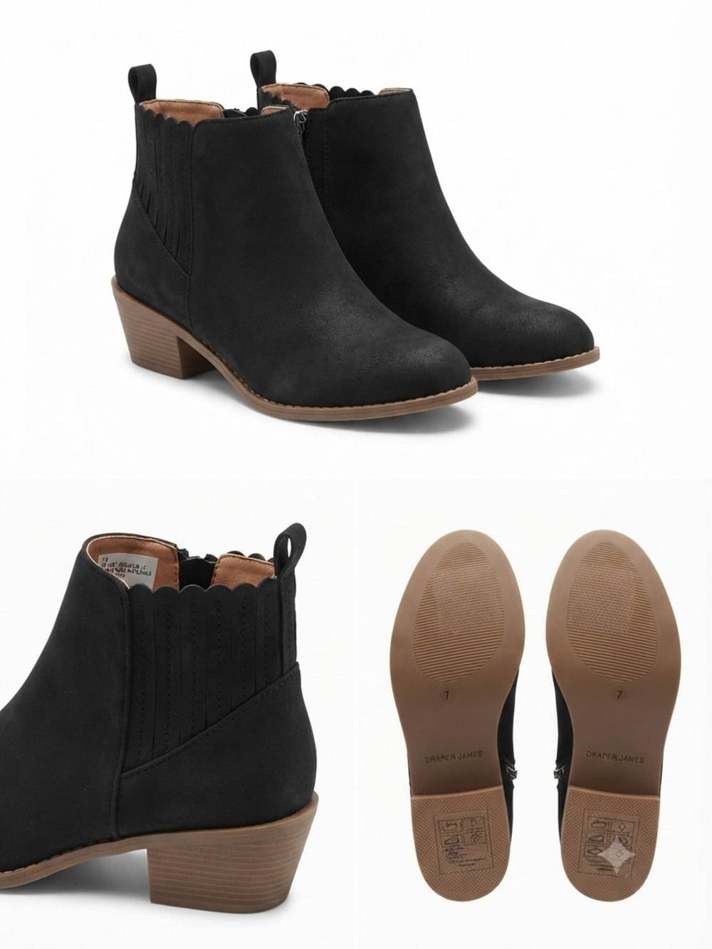 Draper James Black Scalloped Suede Ankle Booties